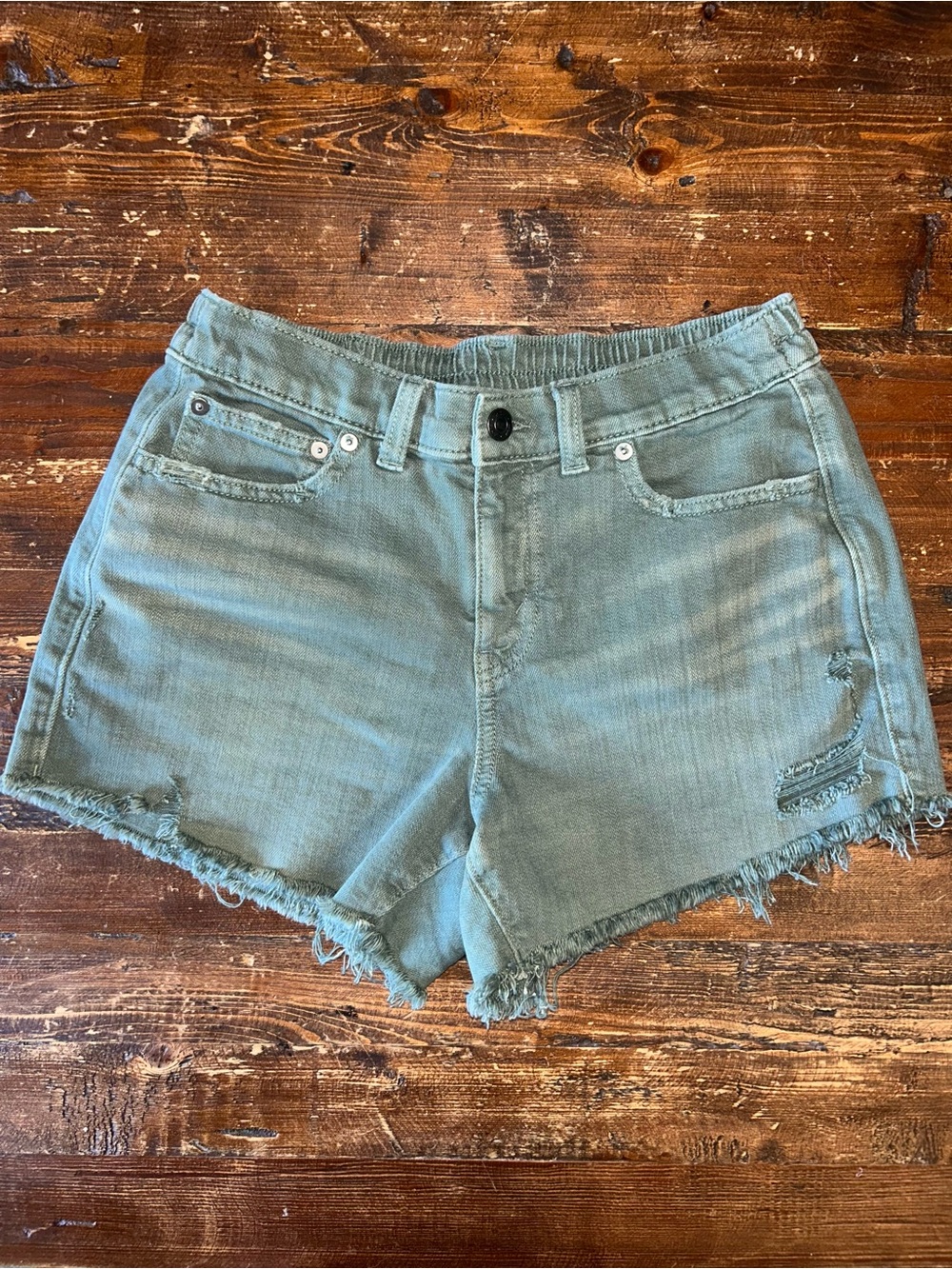 Aerie High-Rise Green Denim Shorts